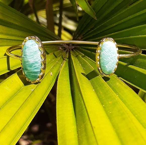 Genuine Amazonite Bezel bangle - Picture 5 of 10